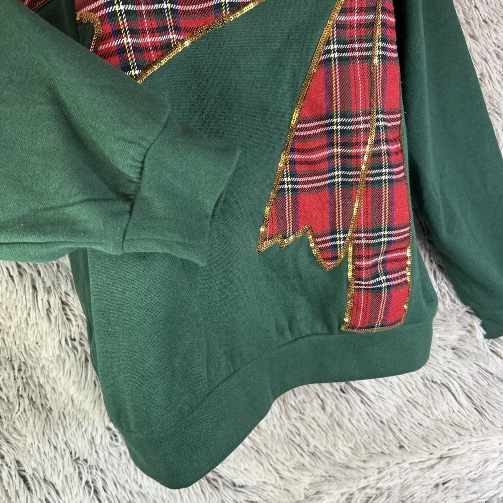 Bibi Green Red Plaid Ribbon Crewneck Pullover Christmas Gold Sequin Holiday Sz S - Picture 4 of 12